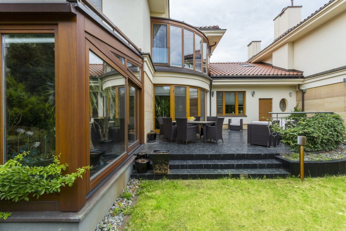 Elegant villa terrace with garden furniture